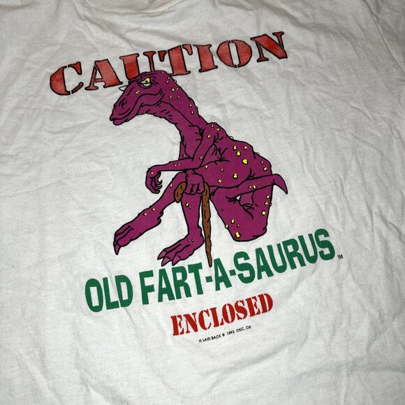 Dinosaur OLD FART A SAURUS Jr Rare Vintage White T Shirt 1993 Butthead Large - Picture 3 of 7